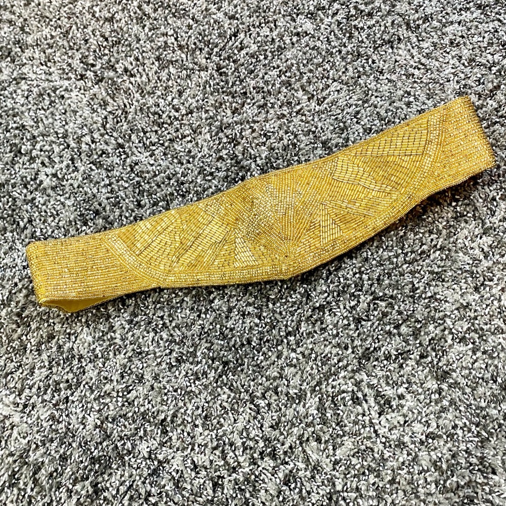 Vintage Gold Beaded Hippie Belt Macau Velcro 32”